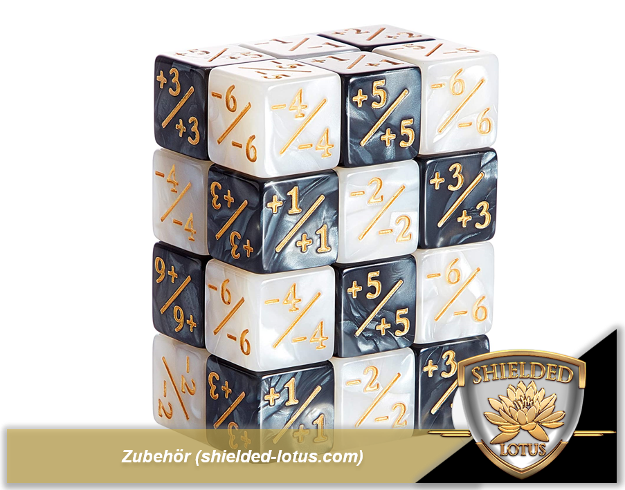 Shielded Lotus - 6-Seitige Würfel Edelweiß und Nachtschwarz (Markenzähler, Counterzähler)